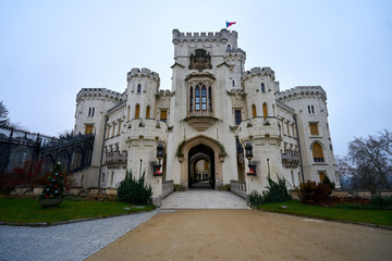 Fototapeta premium HLUBOKA NAD VLTAVOU,CZECH REPUBLIC - November 24,2019 - Romantic white chateau Hluboka nad Vltavou