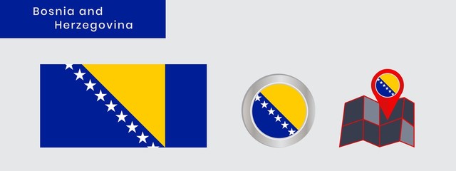 The flag of Bosnia and Herzegovina is horizontally isolated in official colors, map pins, like the original