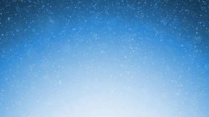 Beautiful snow falling on abstract bright blue sky, copy space animation background.