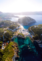 Vivid mediterranean sea lagoon on Corfu island aerial