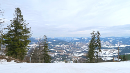 wonderful snowy mountain landscape in early spring