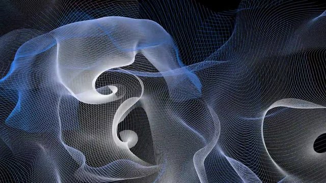 Blue leaks multicolored light background. Abstract colored fractal lines curve against a black background.