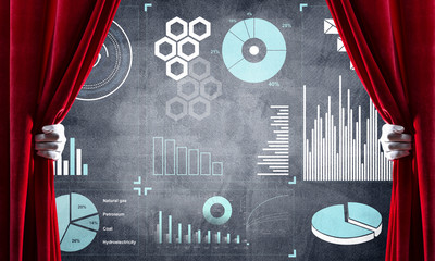 Business success strategy concept presented by infographs on concrete wall
