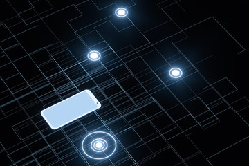 Mobile with dark background, smart mobile phone,3d,rendering.