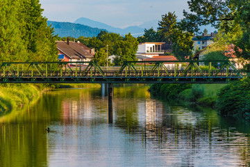 Fototapeta na wymiar bridge over the river mangfall in rosenheim bavaria