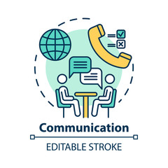 Communication concept icon. Dialogue. Professional conversation. Partnership meeting. Business negotiations idea thin line illustration. Vector isolated outline drawing. Editable stroke