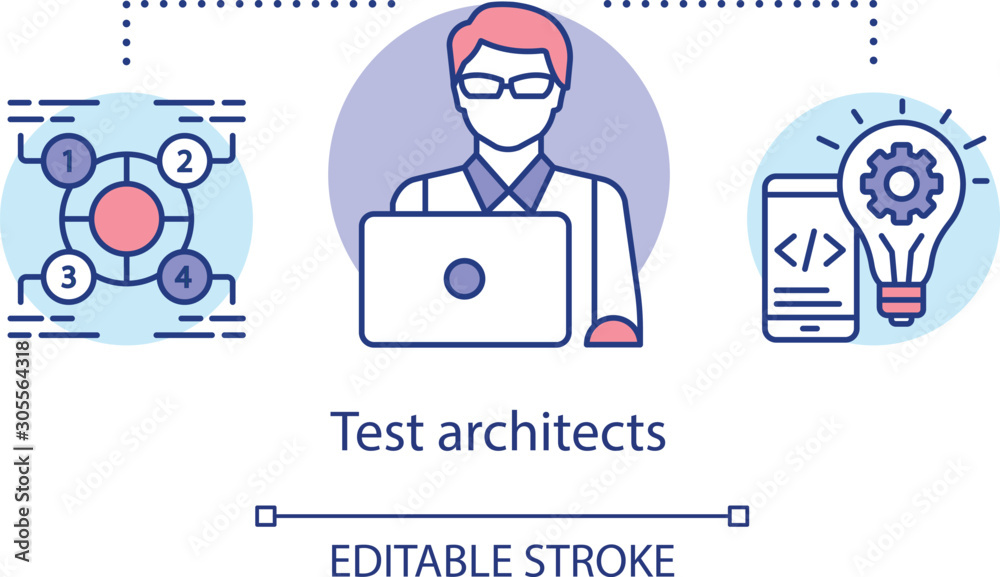 Poster test architects concept icon. it developers idea thin line illustration. creative employee. software