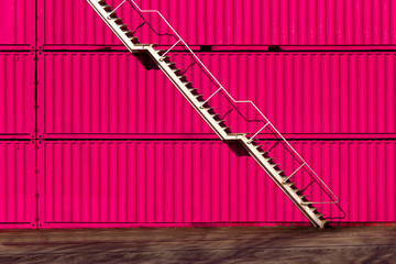Steel white stair on magenta container background. Industrial - obrazy, fototapety, plakaty