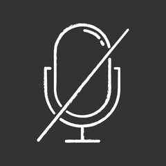 Microphone forbidden chalk icon. Sound recorder error notification idea. Recording prohibited. Voice speaker installation mistake. Mic install problem. Isolated vector chalkboard illustration