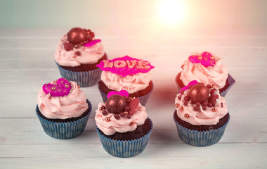 Birthday cupcake with love. Cupcakes for Valentine's Day.