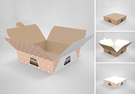 Large Square Thin Paper Lunchbox Mockup