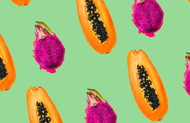 set of fruits  isolated on green background