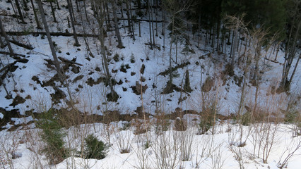 wonderful snowy mountain landscape in early spring