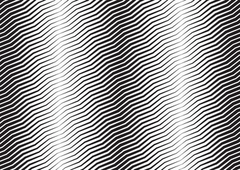 Abstract halftone zigzag line background. Monochrome pattern with varying line thickness.  Vector modern pop art texture for poster, sites, business cards, cover, postcard, design, labels, stickers.