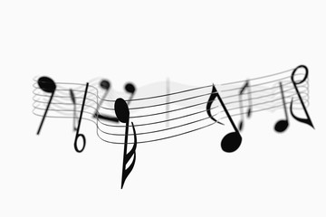 Black music notes with white background, 3d rendering.