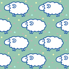 カラフルでかわいい羊の群れ　シームレスパターン
