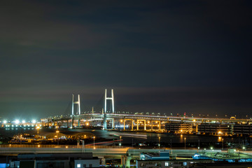 Fototapeta premium View of the Yokohama port at night. Long exposure.