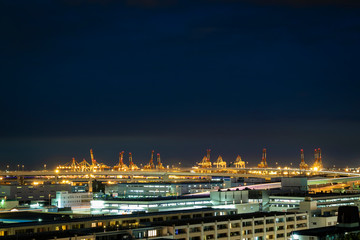 View of the Yokohama port at night. Long exposure.