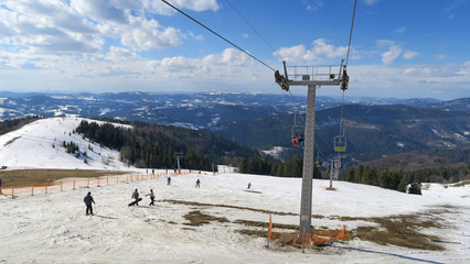 wonderful snowy mountain landscape in early spring