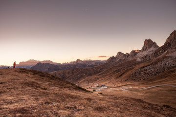 Fototapeta na wymiar Sunset over the Passo Giau area in the Italian Dolomites