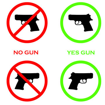 Set of signs or icons in the sense of gun permission and prohibition of guns. As a concept illustration pistol is a small Czech pistol