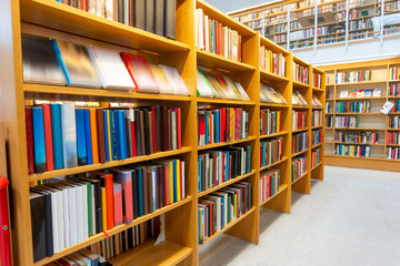 Interior of library with shelves and books