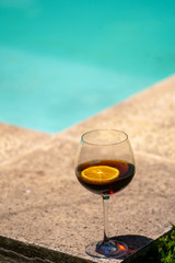 Summer drink served next to the beach hotel pool