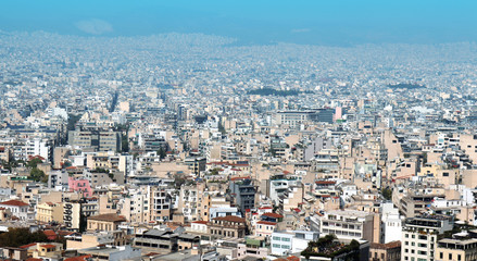 View of the city of Athens, Greece. Standing up on the Acropolis area with this view of the capital.