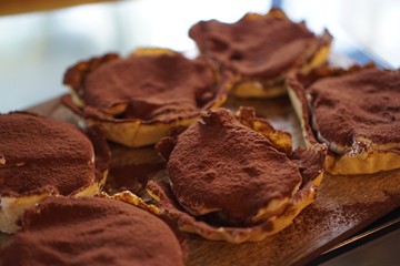 Individual banoffee pies on a tray