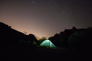 camping in desert at night