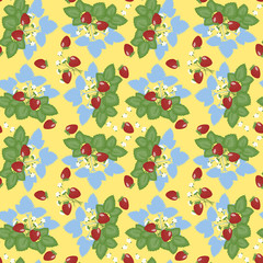 Geometric seamless pattern - strawberry bush on a yellow background.