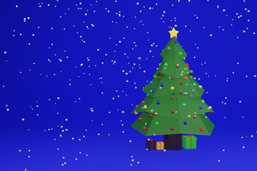 Fototapeta na wymiar 3d illustration of a Christmas tree with boxes of gift on a blue background