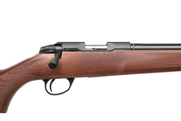 Classic bolt carbine .22lr with a wooden butt isolate on a white background