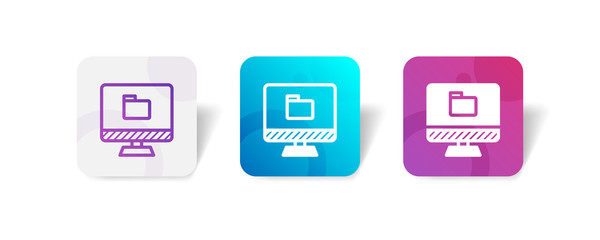 desktop monitor screen with folder sign - outline and solid style icon with colorful smooth gradient background