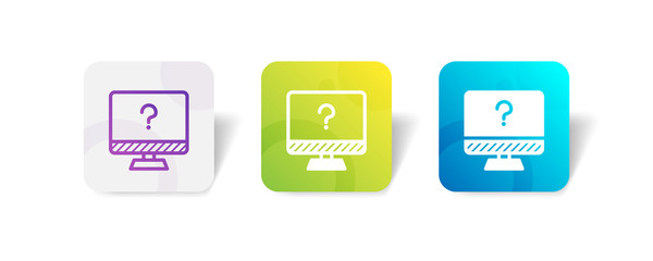 desktop monitor screen with question sign - outline and solid style icon with colorful smooth gradient background