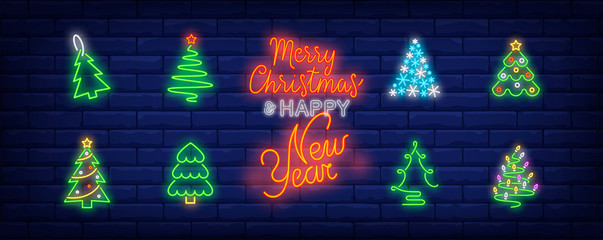 Christmas tree neon sign set © RedlineVector