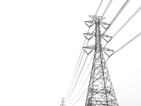Power transmission tower with white background 