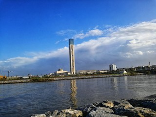 a beautiful view of the grand mosque of Algiers and reflection in the water
