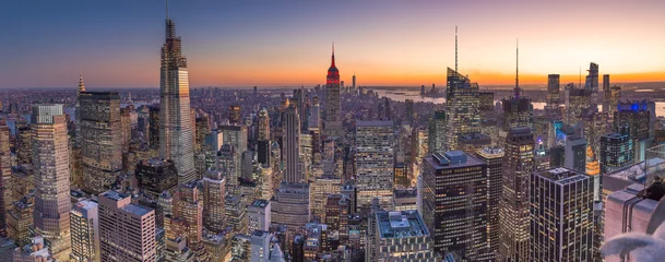 Keuken foto achterwand Manhattan New York City Manhattan midtown gebouwen skyline avond zonsondergang