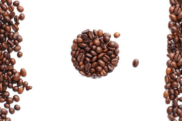 coffee beans isolated on white background, top view