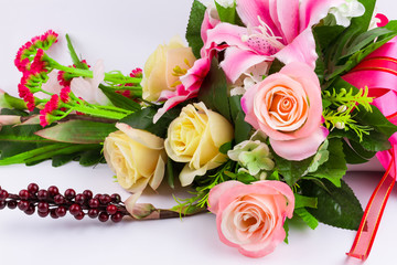 Bouquet of rose flowers on white background