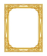 The antique gold frame isolated on the white background