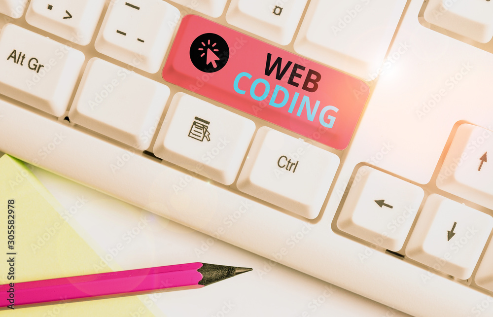 Poster conceptual hand writing showing web coding. concept meaning work involved in developing a web site f