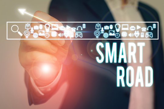 Text sign showing Smart Road. Business photo showcasing number of different ways technologies are incorporated into roads