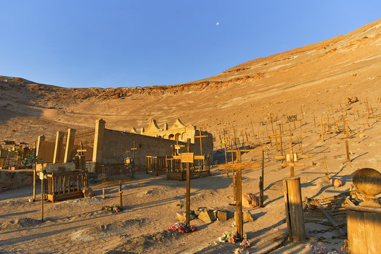 Historic cemetery of Pisagua town . A very prosperous mining city during the early twentieth century in the era of nitrates. Tarapaca Region,Atacama Desert. Chile.