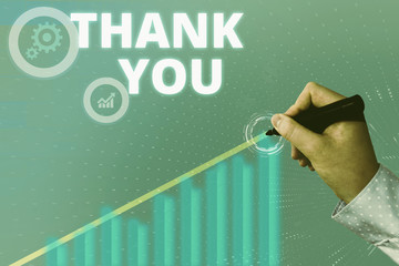 Text sign showing Thank You. Business photo showcasing replaying on something good or greetings...