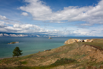 Olkhonsky landscape on lake Baikal in Eastern Siberia