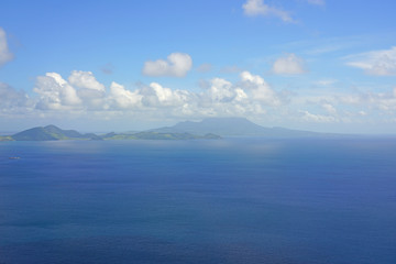 Aerial view of the Nevis Peak volcano in St Kitts and Nevis