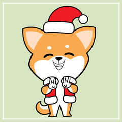 Cute Kawaii Hand Drawn Icon Emoji Shiba Inu Dog Character Illustration With Christmas Costume - 5