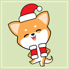 Cute Kawaii Hand Drawn Icon Emoji Shiba Inu Dog Character Illustration With Christmas Costume - 15